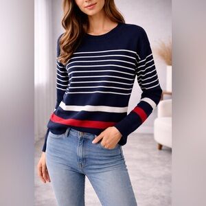 GAP Navy and Red Striped Crew Neck Sweater
